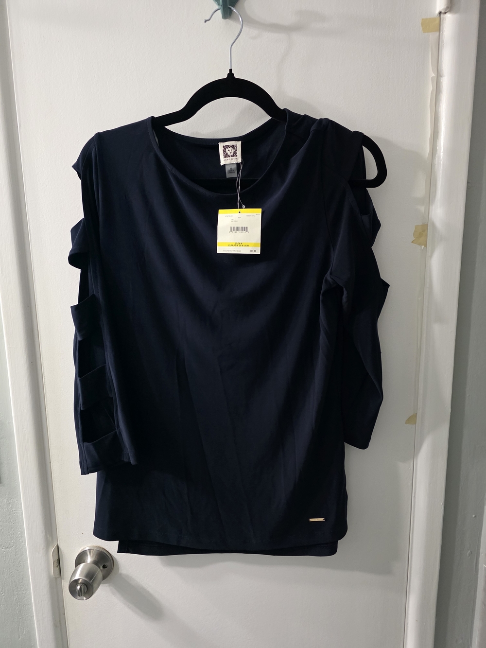 Anne Klein Navy Cold-Shoulder Long Sleeve Top